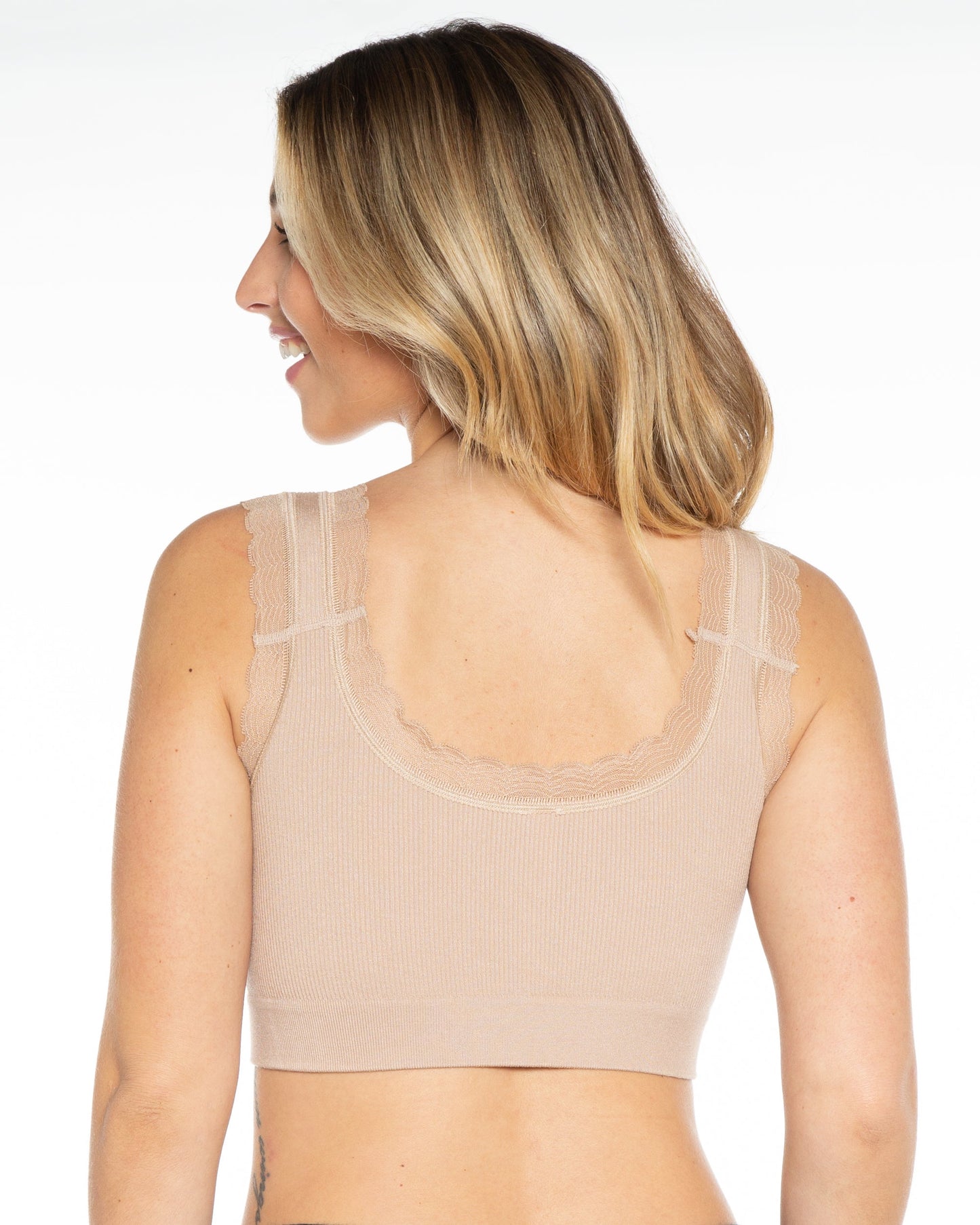 Ribbed Knit Lace Trim Leisure Bra