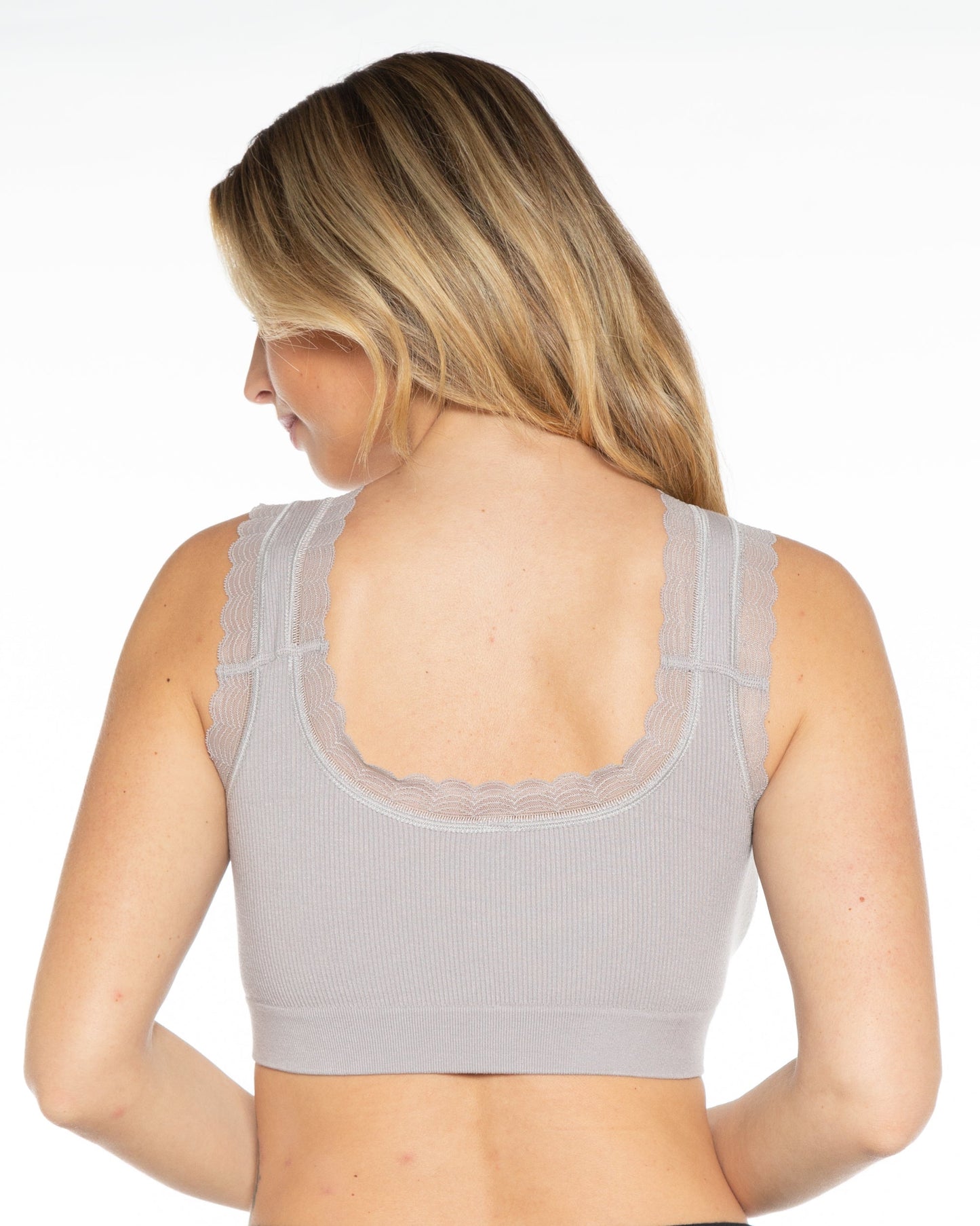 Ribbed Knit Lace Trim Leisure Bra