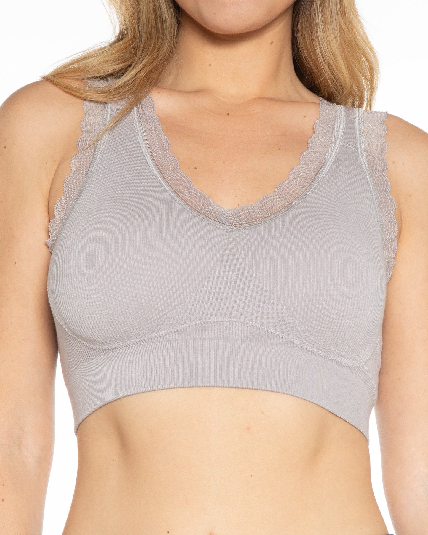 Ribbed Knit Lace Trim Leisure Bra